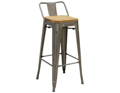 Tabouret de bar en métal laqué et bois d'orme huilé (Lot de 2) (Acier brossé)