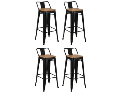 Tabouret de bar en métal laqué et bois d'orme huilé (Lot de 4) (Noir)