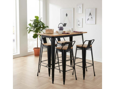 Tabouret de bar en métal laqué et bois d'orme huilé (Lot de 4) (Noir)