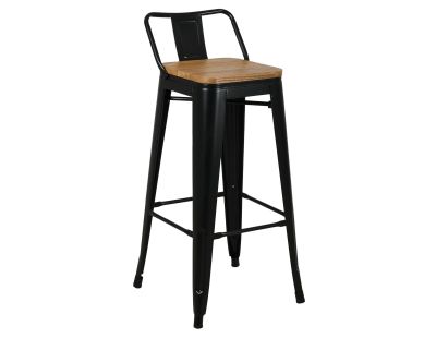Tabouret de bar en métal laqué et bois d'orme huilé (Lot de 2) (Noir)