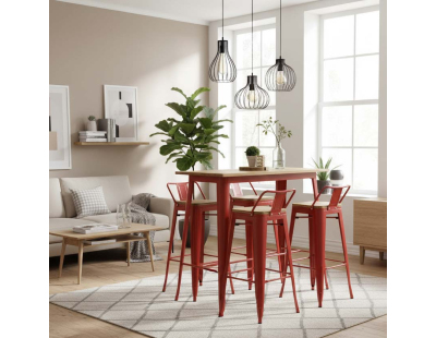 Tabouret de bar en métal laqué et bois d'orme huilé (Lot de 2) (Rouge)
