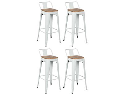 Tabouret de bar en métal laqué et bois d'orme huilé (Lot de 4) (Blanc)