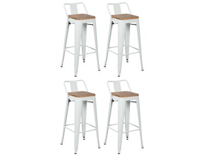 Tabouret de bar en métal laqué et bois d'orme huilé (Lot de 4) (Blanc)