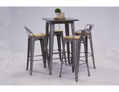 Tabouret de bar en métal laqué et bois d'orme huilé (Lot de 4) (Acier brossé)