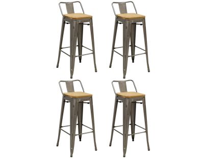 Tabouret de bar en métal laqué et bois d'orme huilé (Lot de 4) (Acier brossé)