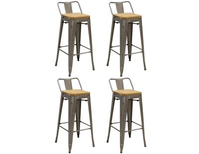 Tabouret de bar en métal laqué et bois d'orme huilé (Lot de 4) (Acier brossé)