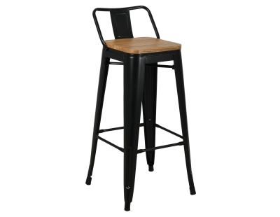 Tabouret de bar en métal et bois d'orme huilé (Noir)