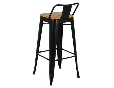 Tabouret de bar en métal et bois d'orme huilé (Noir)