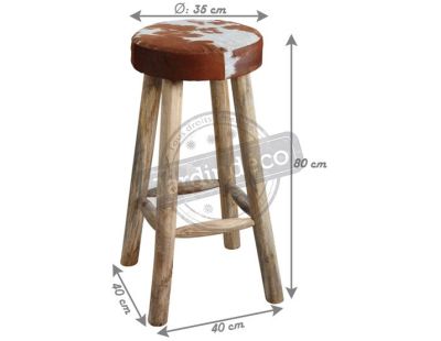 Tabouret de bar en peau de vache et bois