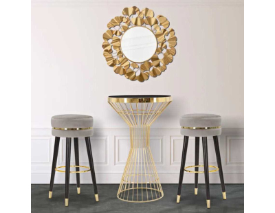 Tabouret de bar en tissu et métal Paris 35 x 74 cm (Argent - Noir et Doré)