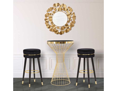 Tabouret de bar en tissu et métal Paris 35 x 74 cm (Noir et Doré)