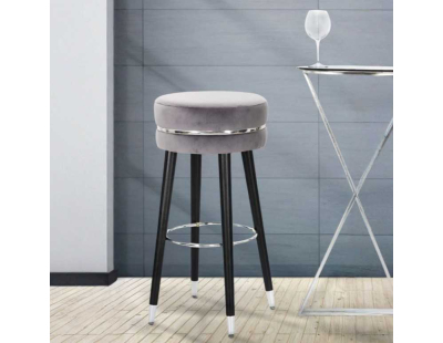 Tabouret de bar en tissu et métal Paris 35 x 74 cm (Gris - Noir et Argent)