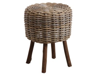 Tabouret bas en poelet gris et bois