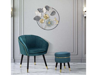 Tabouret bas en tissu Paris 35 x 40.5 cm (Bleu et doré)