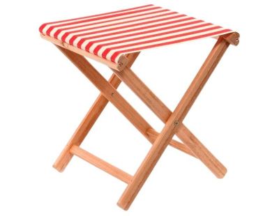 Tabouret bois d'eucalyptus tissu 100% coton Elvas (Rouge, Ecru)