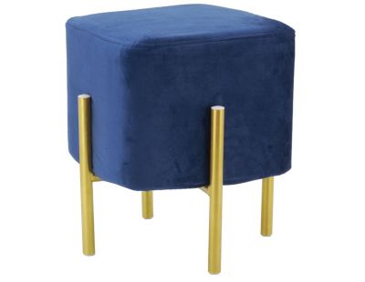 Tabouret carré pied doré Gatsby (Velours Bleu)