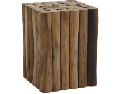 Tabouret cube en rondin de teck