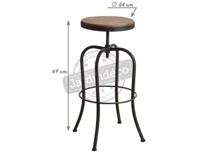 Tabouret haut pivotant en métal et bois