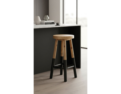 Tabouret haut rond en teck massif Arden