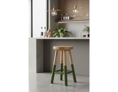 Tabouret haut rond en teck massif naturel et noir Arden