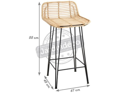 Tabouret haut en rotin naturel et métal