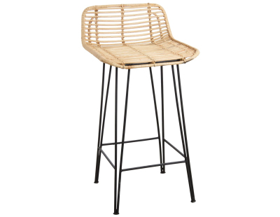 Tabouret haut en rotin naturel et métal