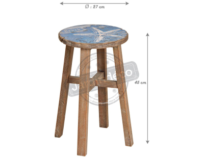 Tabouret en pin assise décor mer