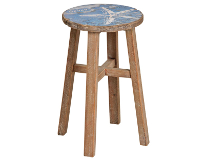 Tabouret en pin assise décor mer