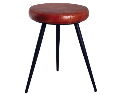 Tabouret rond en cuir de chèvre et métal