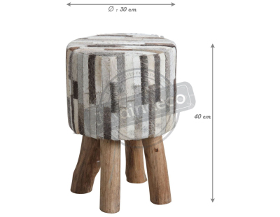 Tabouret rond en peau de vache grise