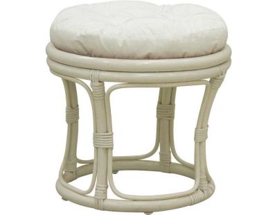 Tabouret en rotin avec coussin Uni (Blanc)