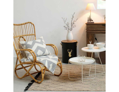 Tabouret et seau à pellets (Métal laqué Cerf)