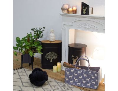 Tabouret et seau à pellets en métal  (Métal noir Arbre)