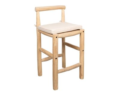 Tabouret haut en branches de teck naturel