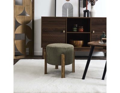Tabouret en velours côtelé Scott (Vert - pieds en acacia)