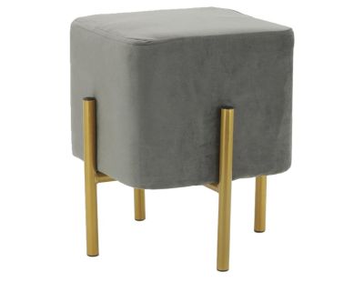 Tabouret carré pied doré Gatsby (Velours gris)