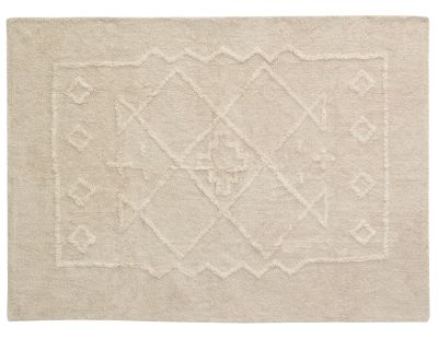 Tapis en coton tufté écru motifs ethniques (140 x 200 cm)