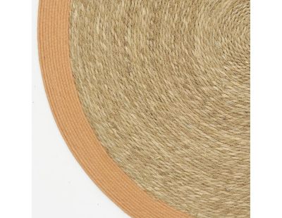 Tapis en jonc 120 cm naturel bordure colorée (Orange)
