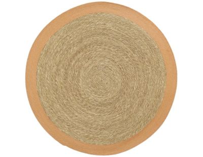 Tapis en jonc 120 cm naturel bordure colorée (Orange)