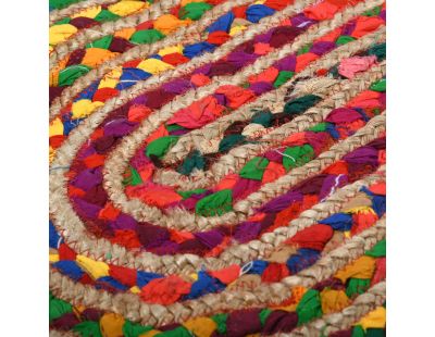 Tapis oval coloré en jute et coton (180 x 120 cm)