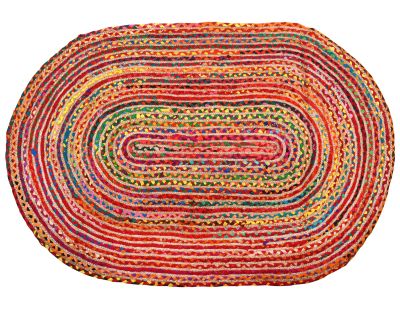 Tapis oval coloré en jute et coton (180 x 120 cm)