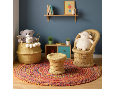 Tapis rond coloré en jute et en coton India Ø 120