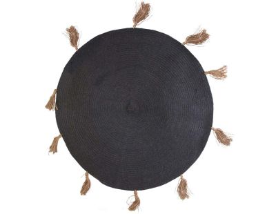 Tapis rond en coton pompons 90 cm (Anthracite)