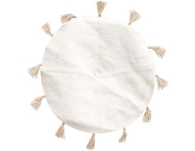 Tapis rond en coton pompons 90 cm (Blanc cassé)