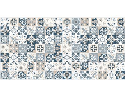 Tapis en vinyle effet carreaux de ciment mosaïque bleu beige (140 x 70 cm)