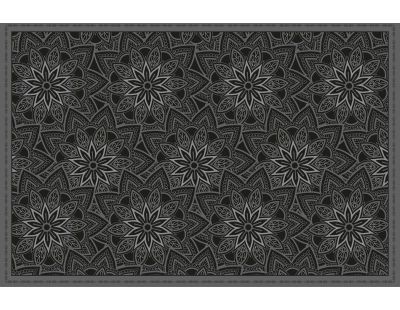 Tapis en vinyle fleurs mandala noir (90 x 60 cm)