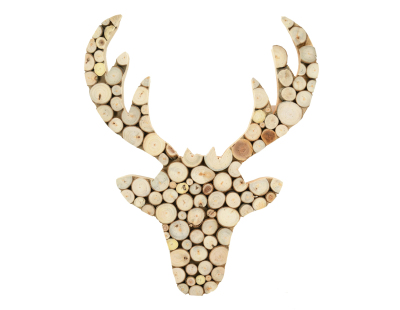Tête de renne en rondins de bois d'arbre à soie