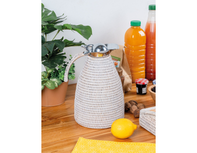 Thermos en acier inoxydable et rotin (Patiné blanc)