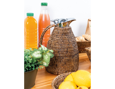 Thermos en acier inoxydable et rotin (Rotin antique)
