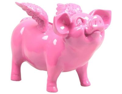 Tirelire cochon avec ailes en résine 14 x 25 x 15 cm (Fuschia)